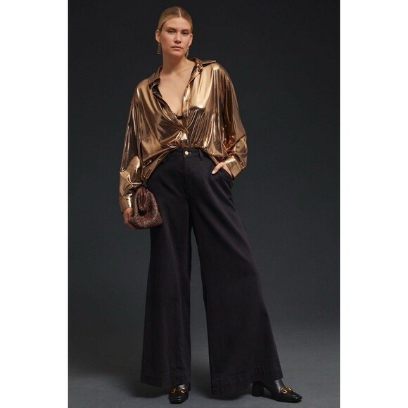 Wide Leg High-Rise Jeans Pilcro by Anthropologie Black Pants Size 34 Tall NWT - Picture 4 of 16